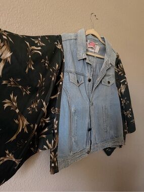 Upcycled jean Jacket bell Sleeves ONE OF A KIND sz L boho western festival